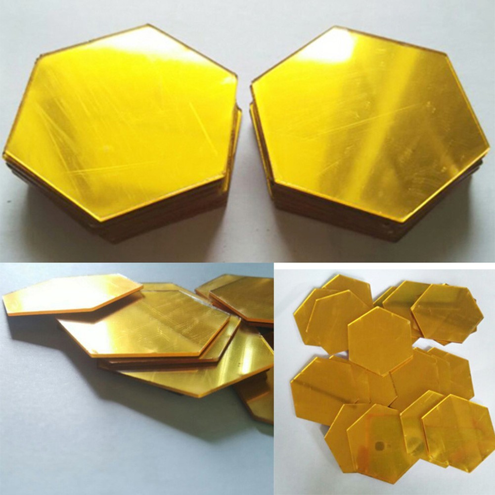 Innovative 24pcs Gold Hexagonal Mirrors for Decorative Walls and Craft Projects