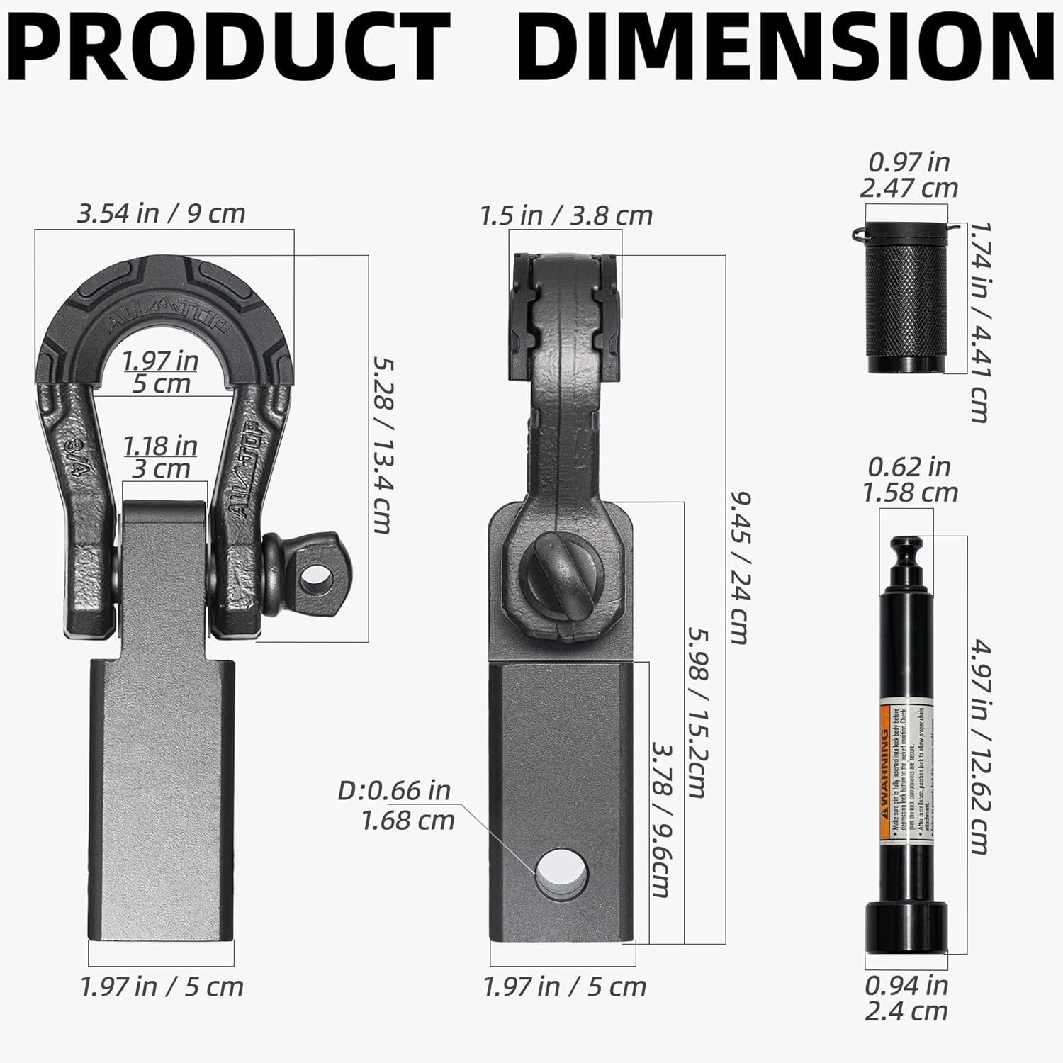 Shackle Hitch Receiver for 2In Receiver, 79300Lbs BSR 11000Lbs WLL, Extreme Forg