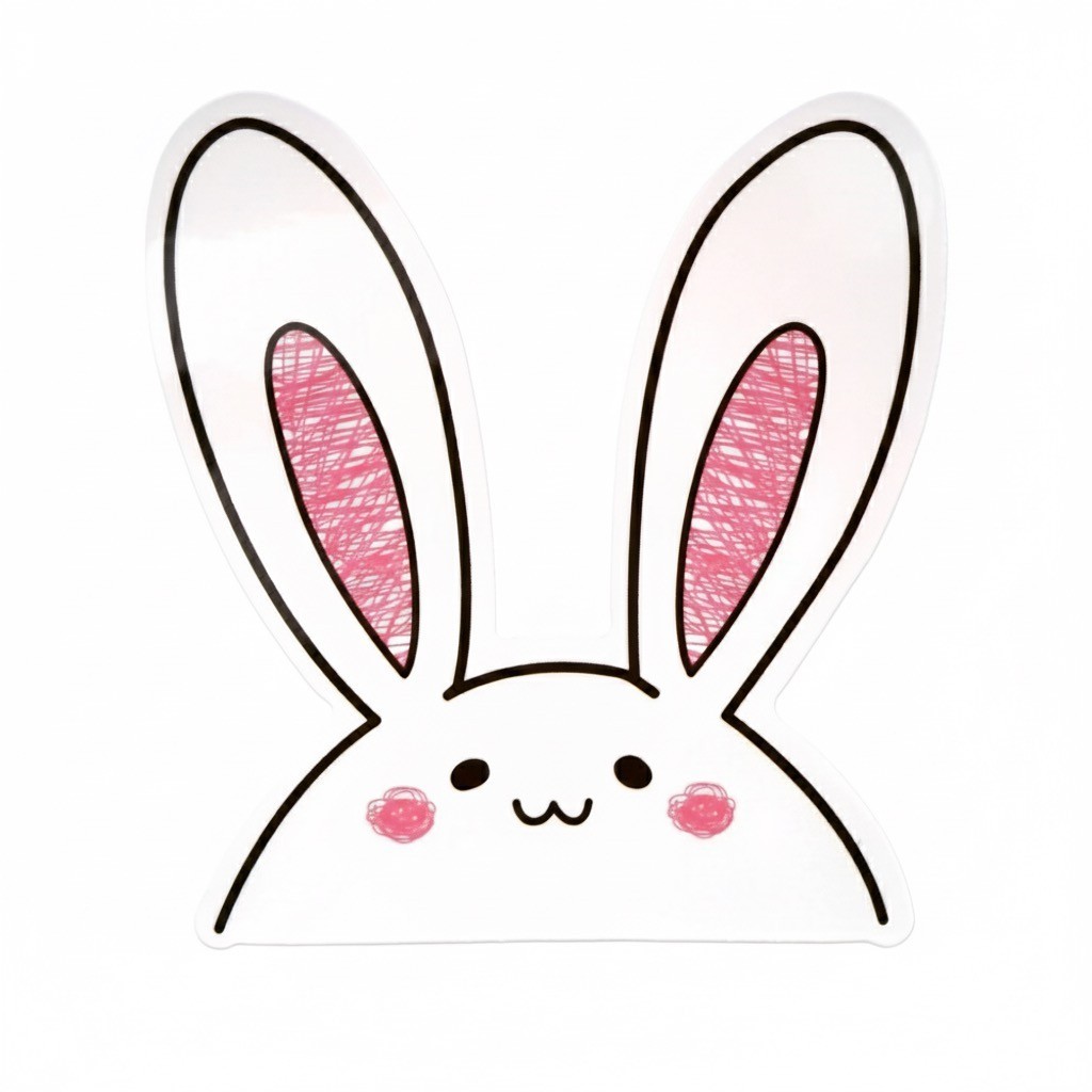 Cute Bunny Ears Sticker Pink Cheeks Happy Rabbit Decal For Laptop Water Bottle