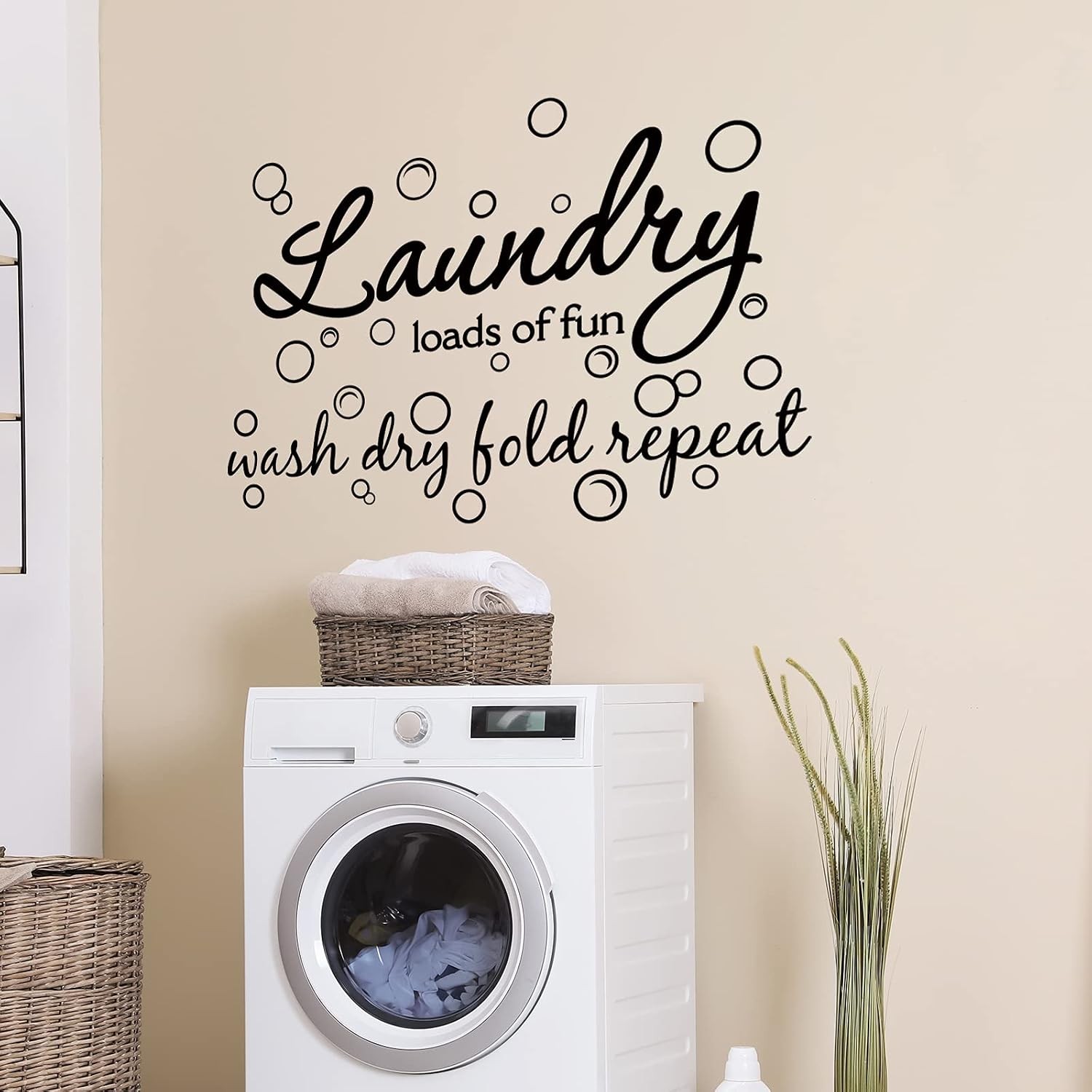 Laundry Room Sign Decals Bubble Wall Decor Set with Quote Stickers Wash Dry