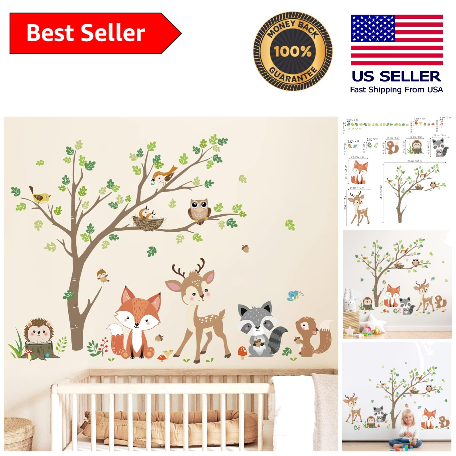 Customizable Woodland Animals Tree Stickers – Ideal for Kids Up to 10 Old
