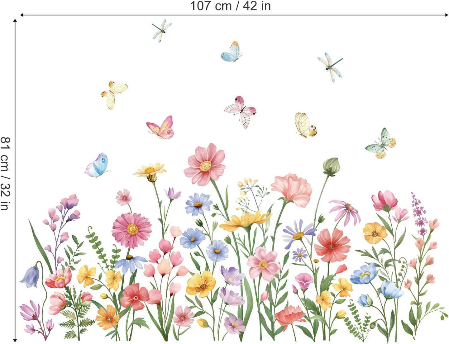Pink Wildflower Wall Stickers Garden Flower Daisy Butterflies Floral