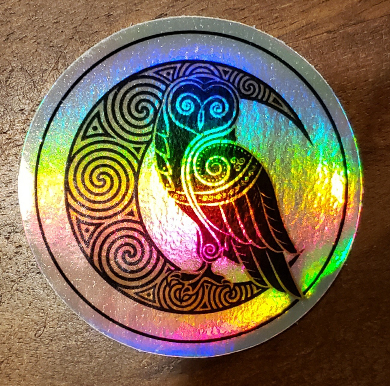OWL AND MOON WICCA ATHENA Holographic Sticker Vinyl 2.5 in UV WEATHER RESISTANT