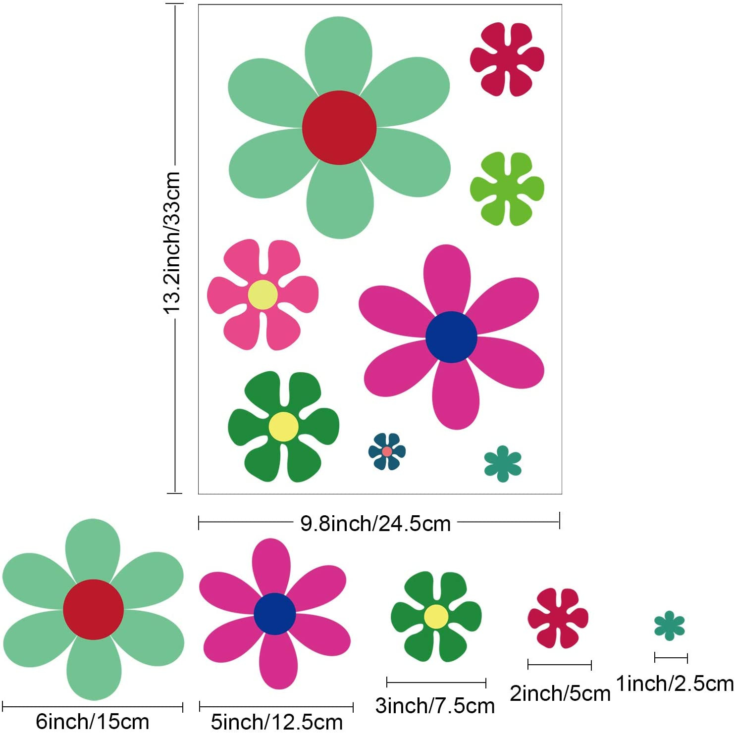 12 Sheets Flower Car Decals Daisy Stickers Flower Car Sticker Self Adhesive Viny