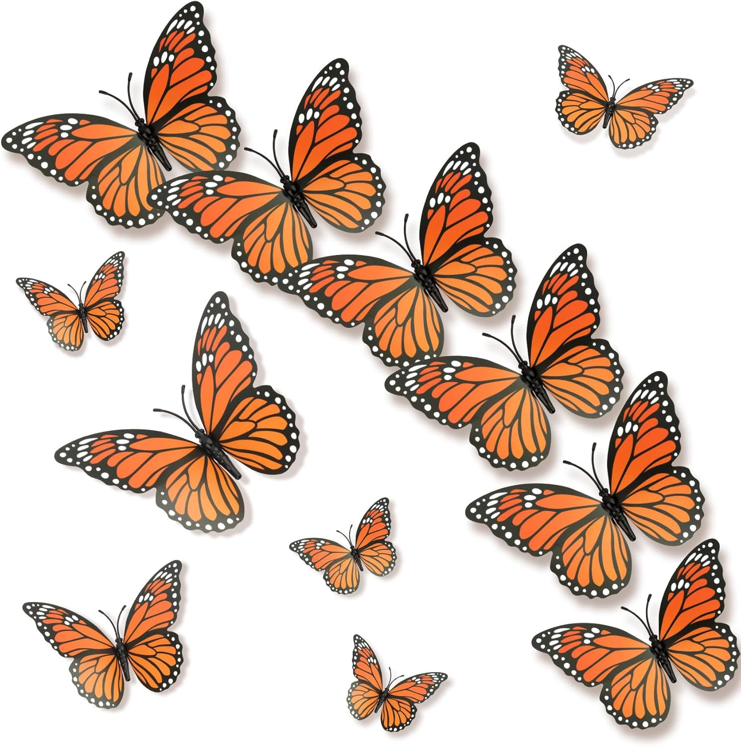 Monarch Butterfly Decorations, 3D Monarch Butterfly Wall Decor 12 Pcs Orange