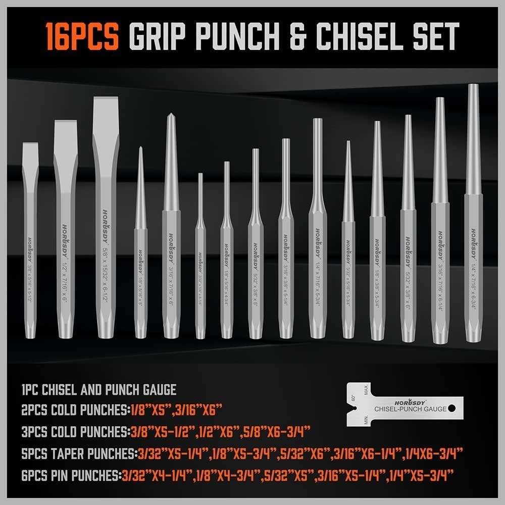 28-Piece Heavy Duty Punch and Chisel Set, Including Taper, Cold Chisels, Pin, Ce