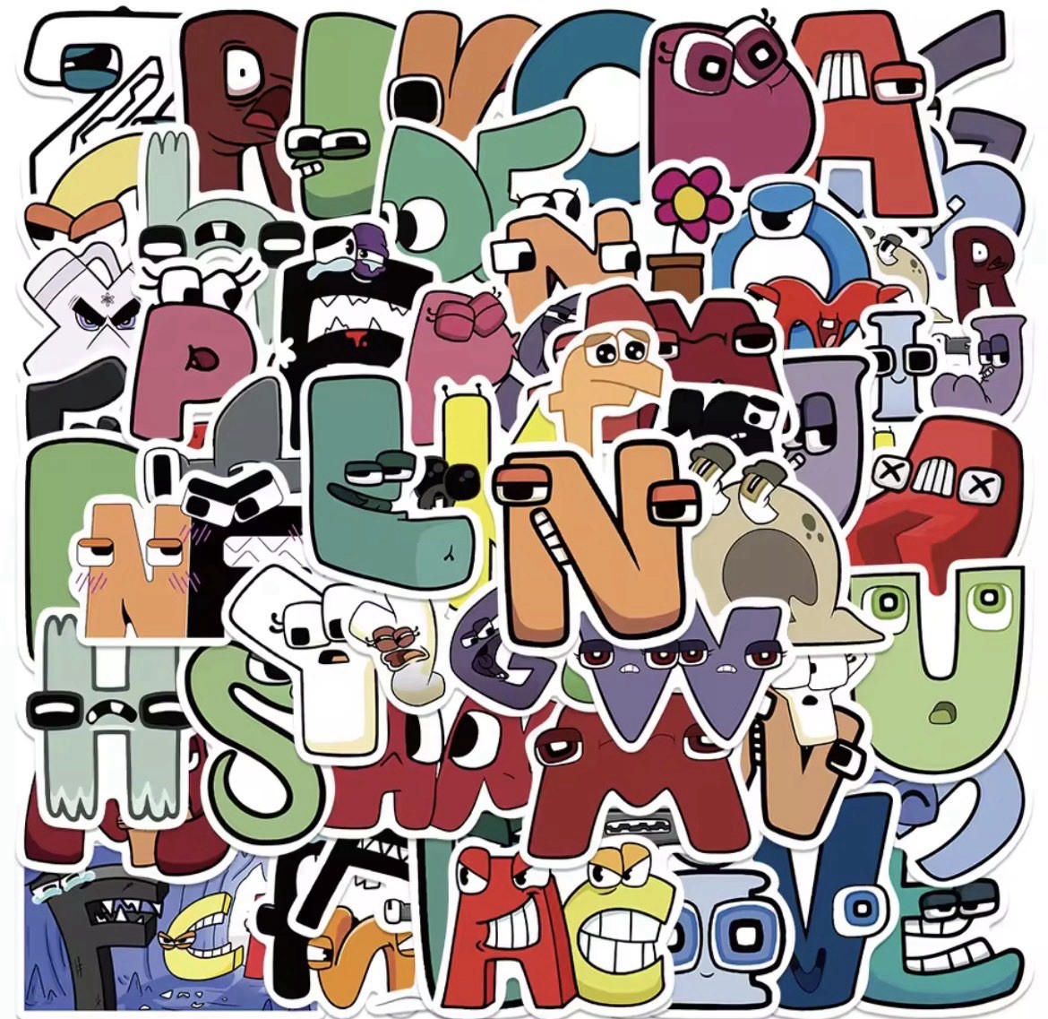 Letter Style Stickers 50pk Alphabet Funny Face Mix Matte Stickers FREE SHIPPING