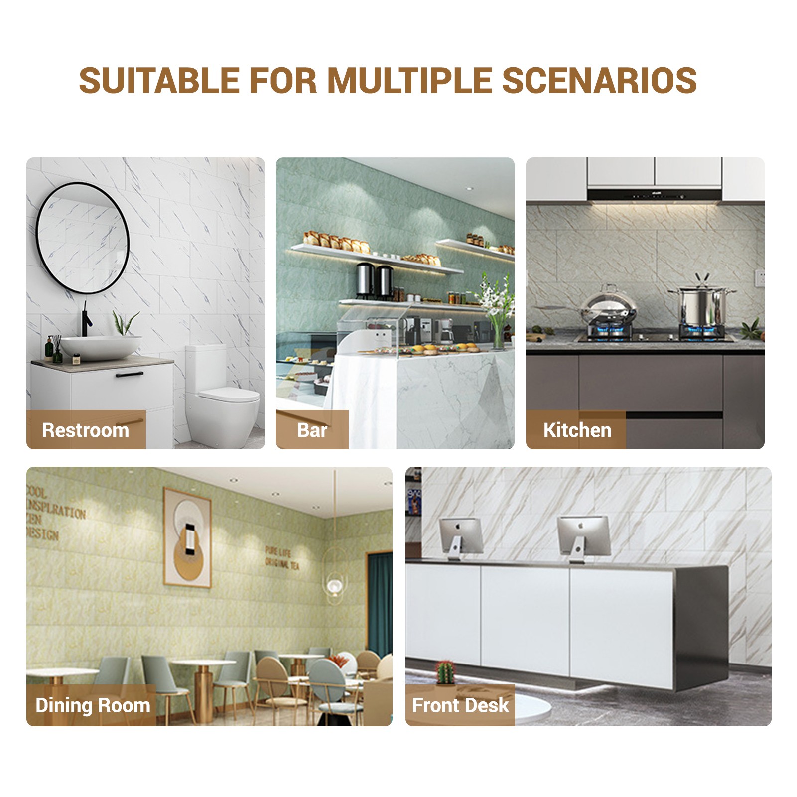 30x60cm Self-Adhesive Marble Tiles Sticker Stick On Wall Floor Kitchen Bathroom