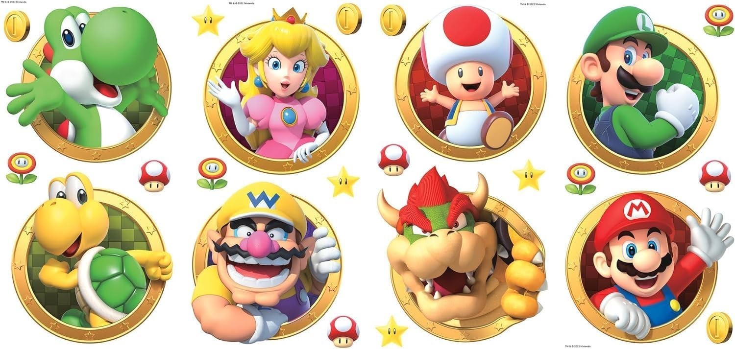 Vibrant Reusable Super Mario Wall Art – Peel & Stick Decals for Fun Decor