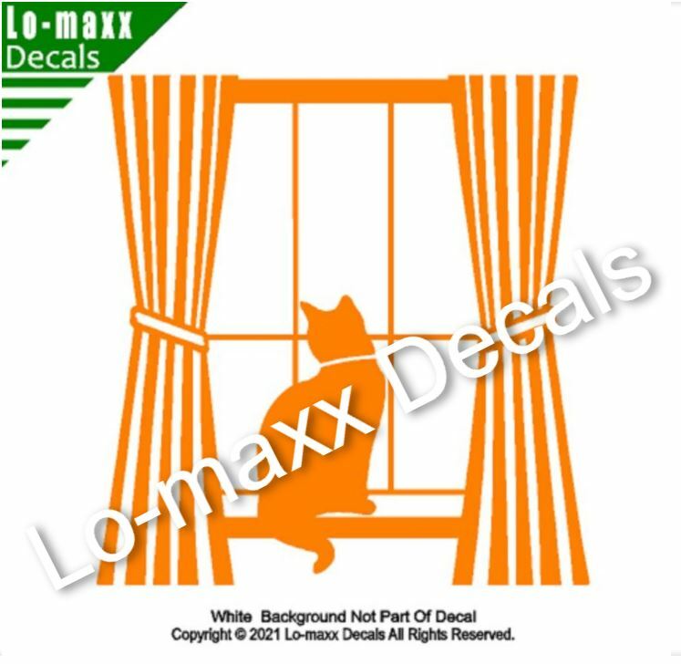 Cat In Window With Curtains Unique Graphic Design Die Cut Vinyl Decal Art
