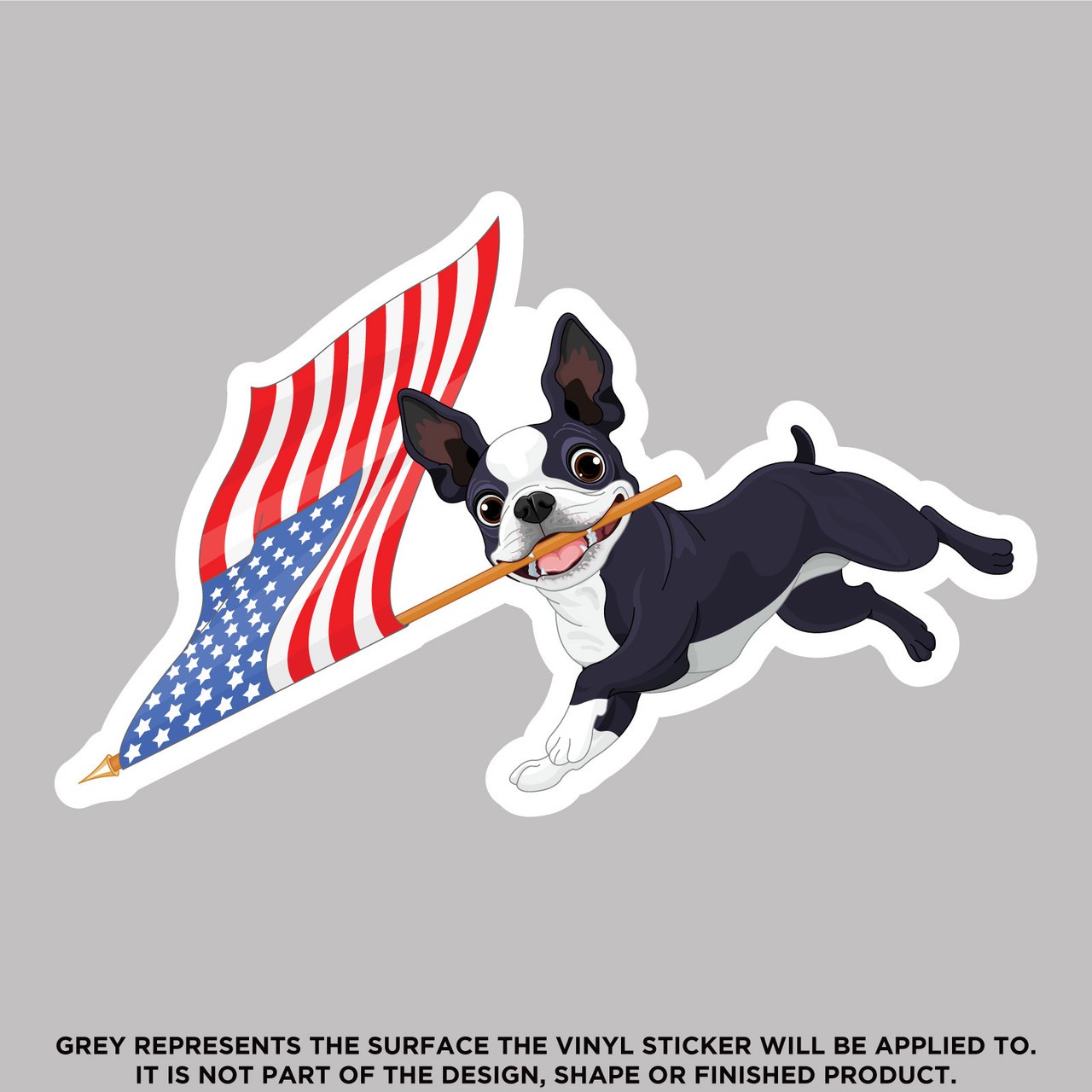 Boston Terrier Holding American Flag, High Quality Vinyl Stickers
