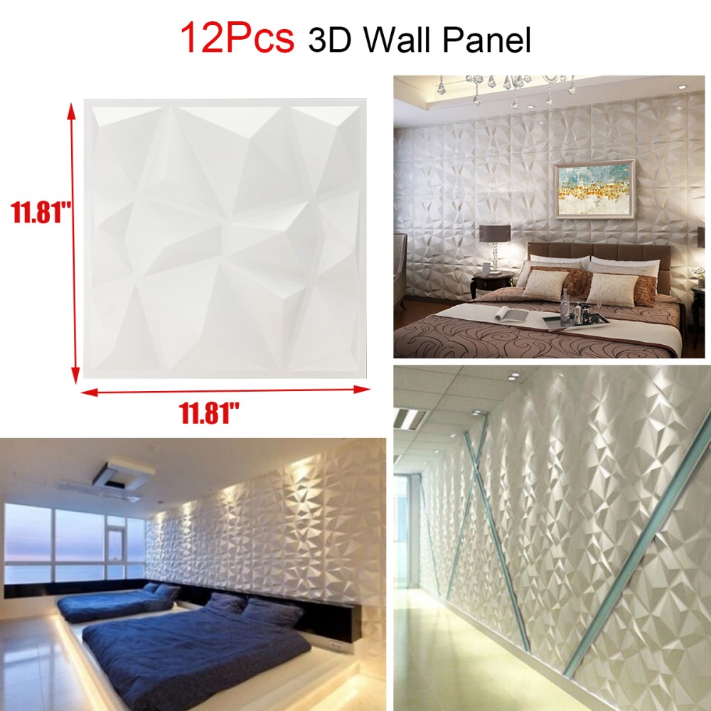 12PCS Art 3D Decorative White Wall 30×30cm Panels Luxury Diamond Design Ceiling