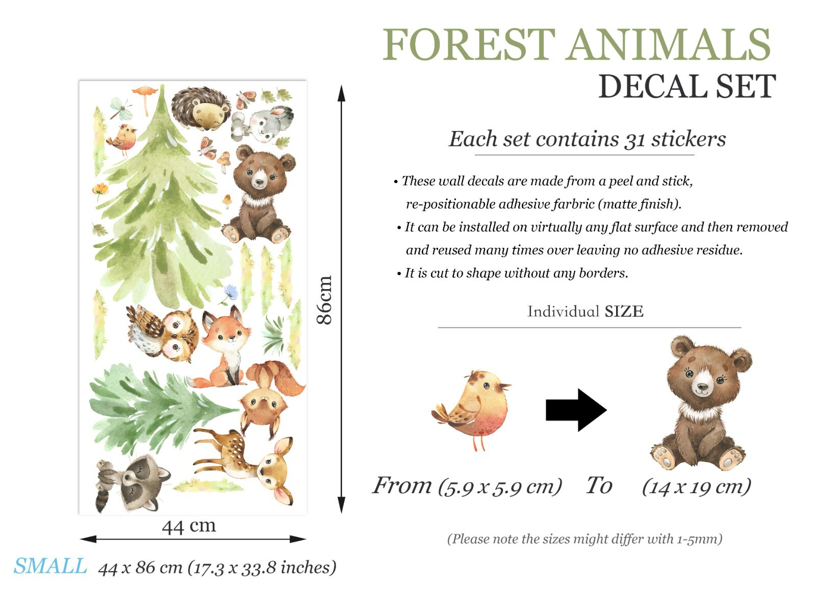 Forest Animals Fox Rabbit Bear Wall Sticker Decoration Nursery Wall Decal Sticke