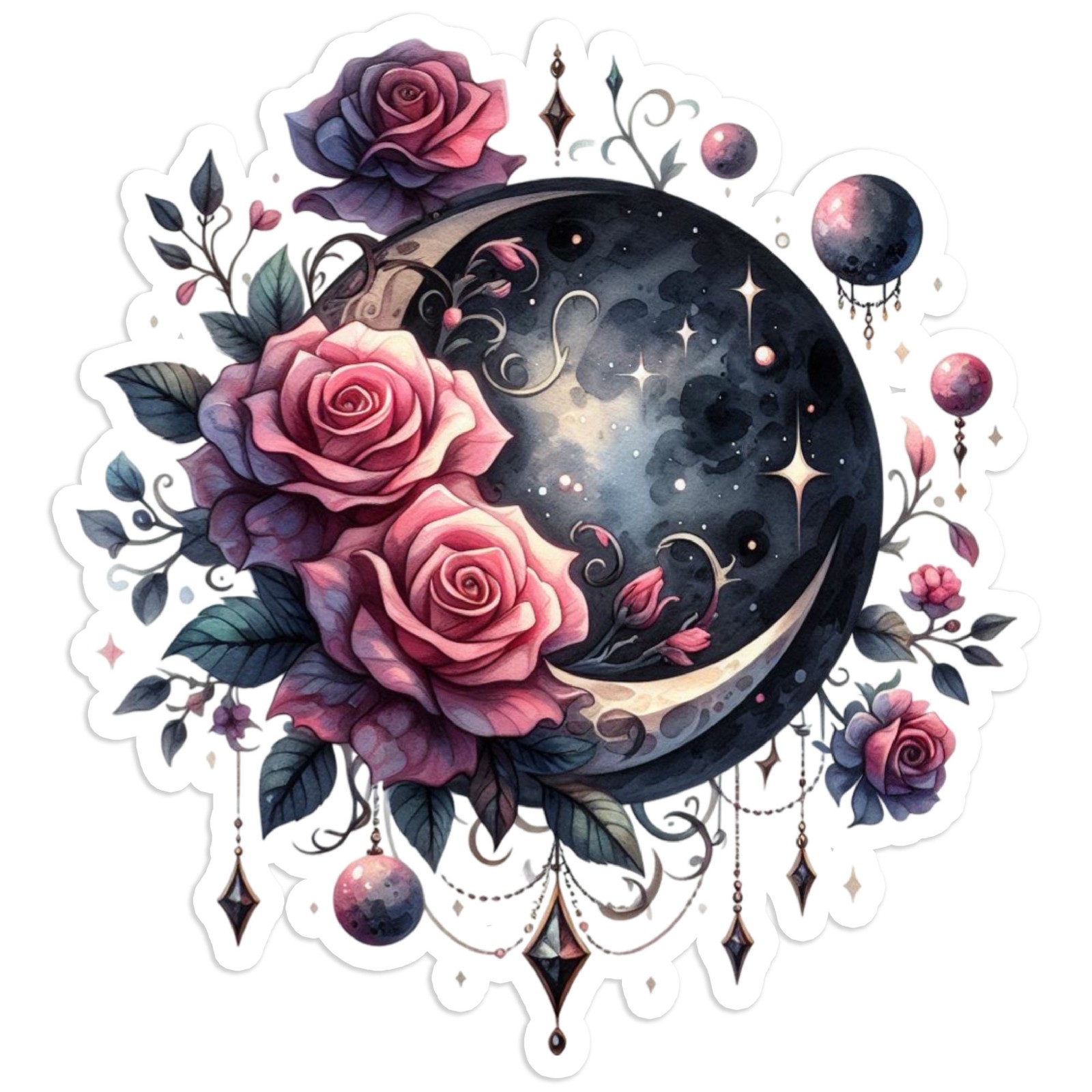 Black Moon Red Roses – Vinyl Decal Sticker – Car Window Laptop – #1138