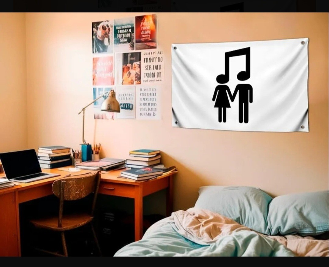 Hanging Wall Art Flag Musical Note Couple Music Art W/ Metal Grommets 3ft X 5ft