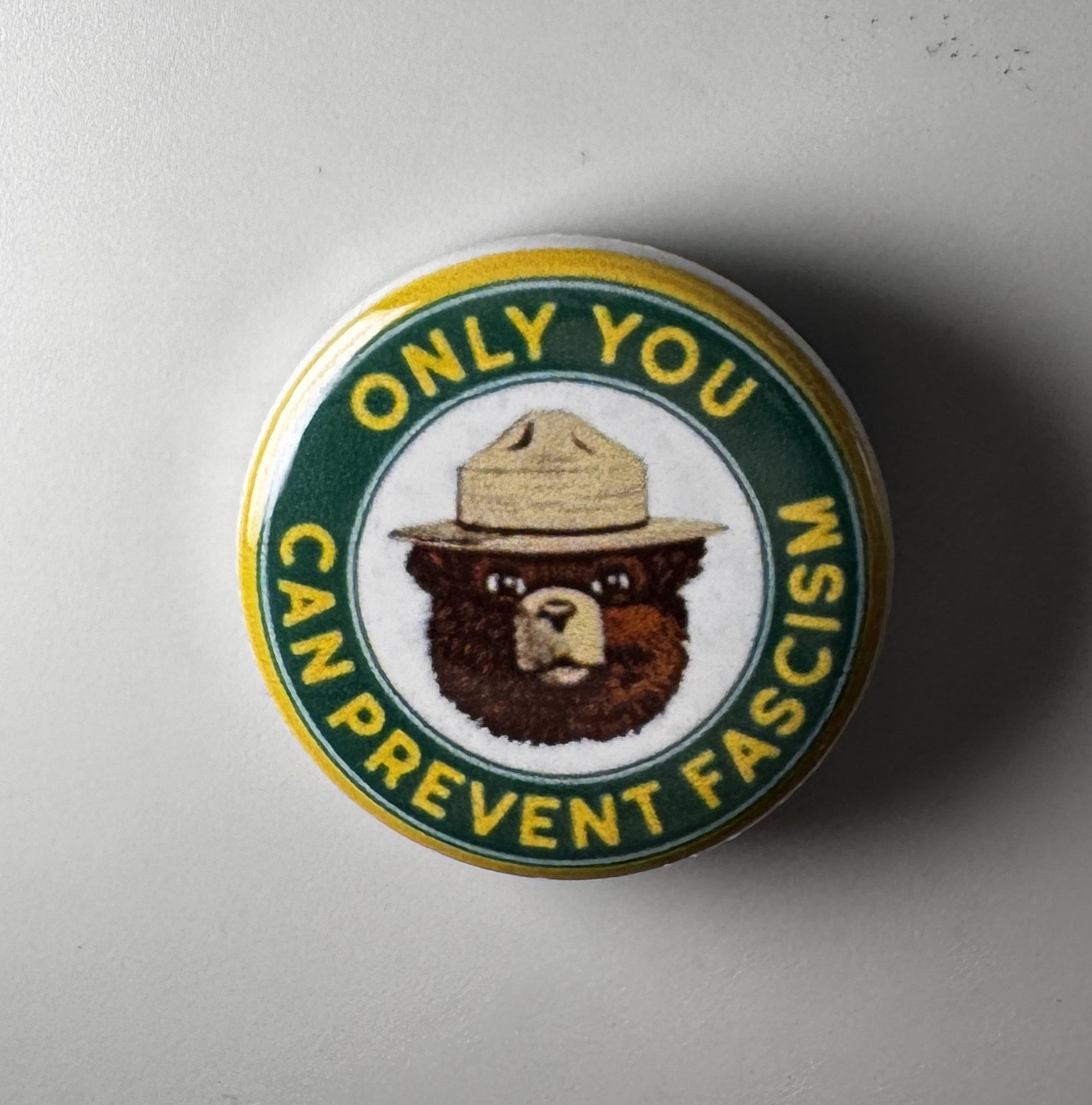 Anti-Fascist Smokey Bear Tribute 1.25″ Button S016B125 Badge Pin