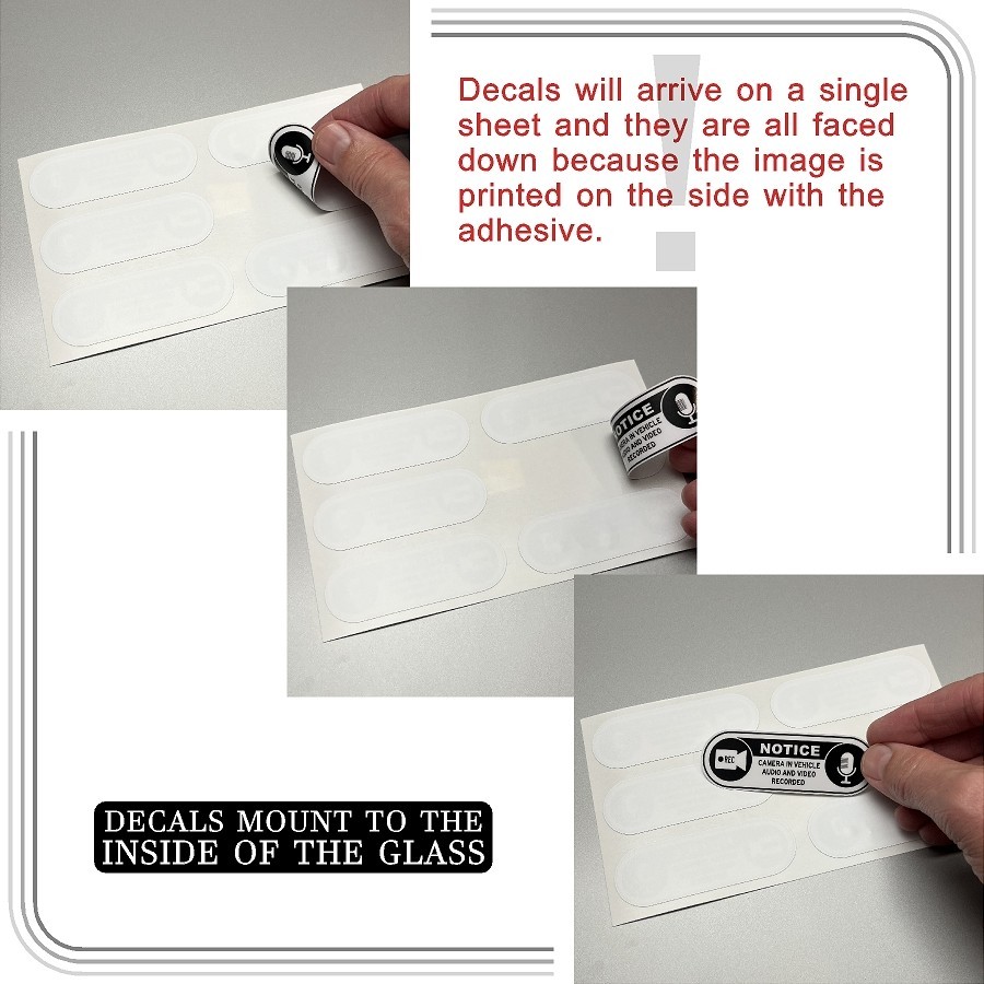 Camera in Car Recording Video 6-Pack INSIDE MOUNT Decals White Black 3.0″ x 1.0″