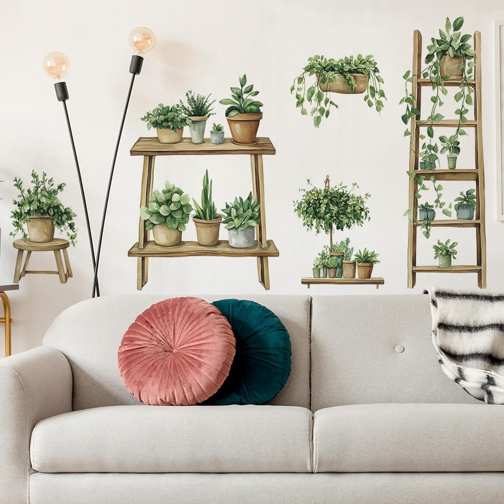 Wall Stickers Botanical Plant Shelf Removable Apartment Living Room Decor