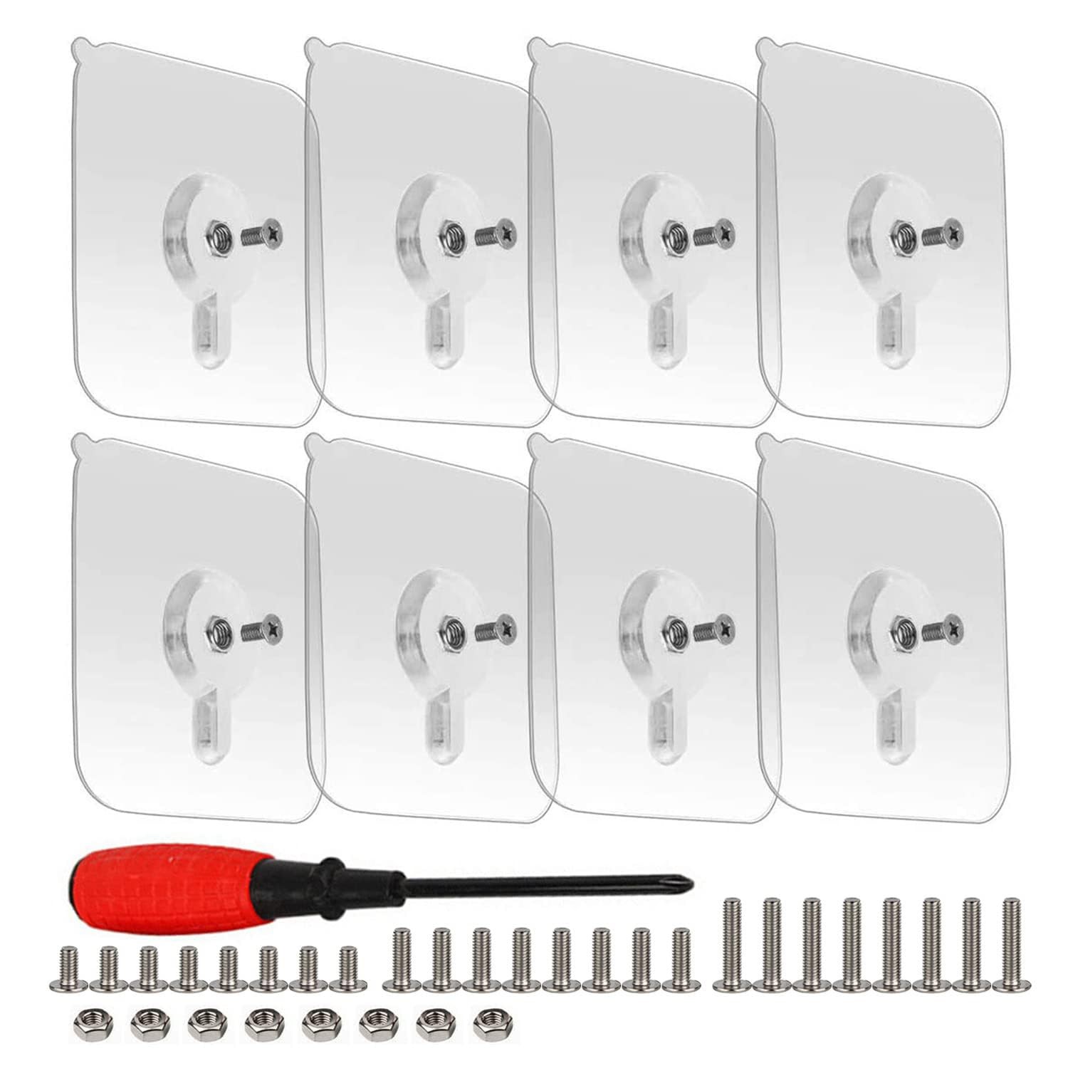 8-Set Adhesive Screws Wall Mount Hanging Nails No-Trace No Drilling Stick-On