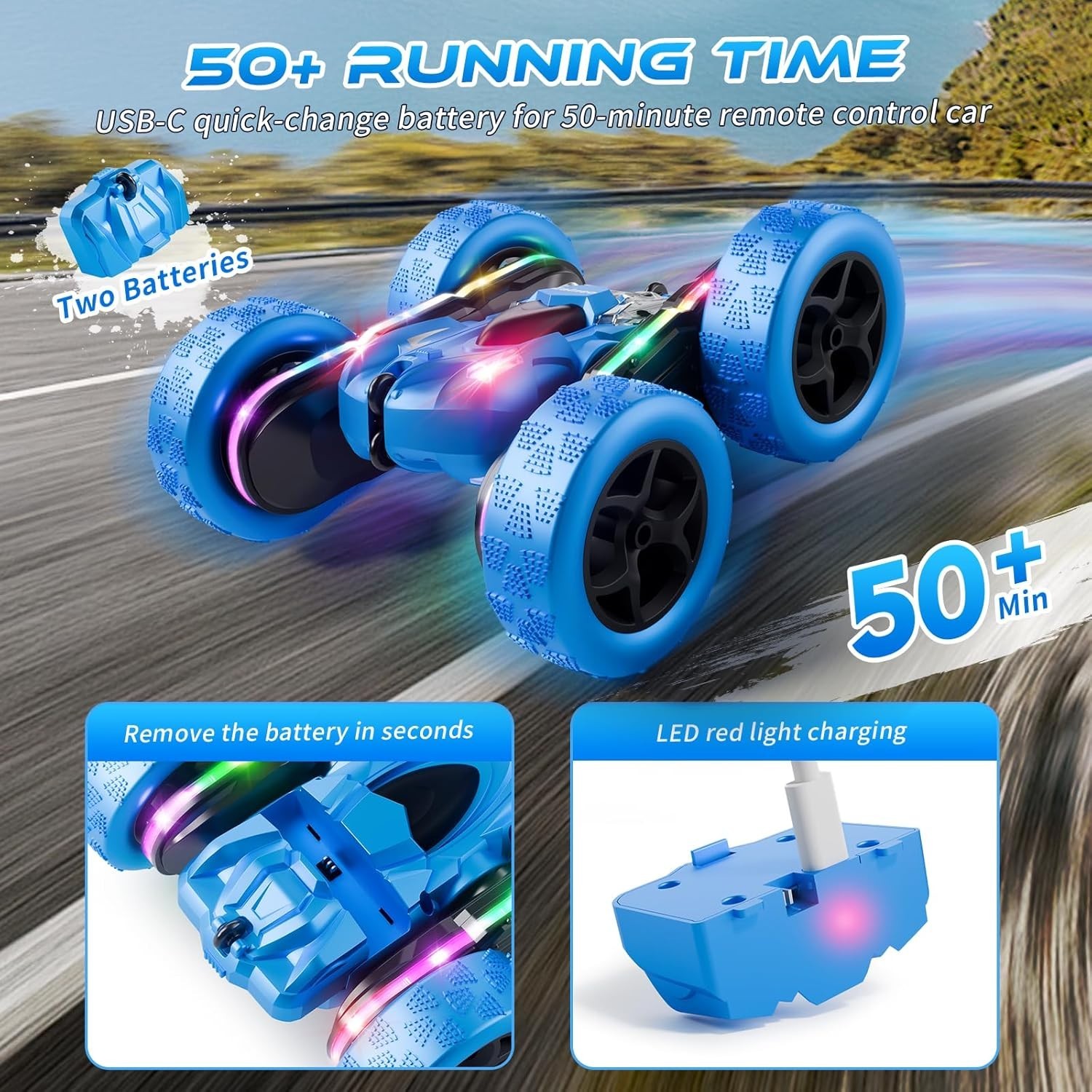 Remote Control Car, RC Cars Toys for Kids Ages 6-12, 4WD Stunt Car with LED Ligh