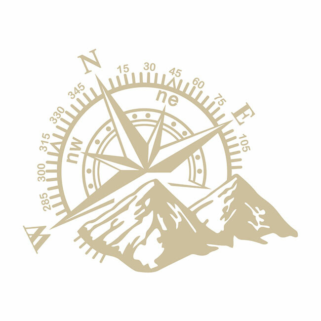 Mountain Compass navi Automotive Die Cut Decal Multiple color Oracal 651 6+ year