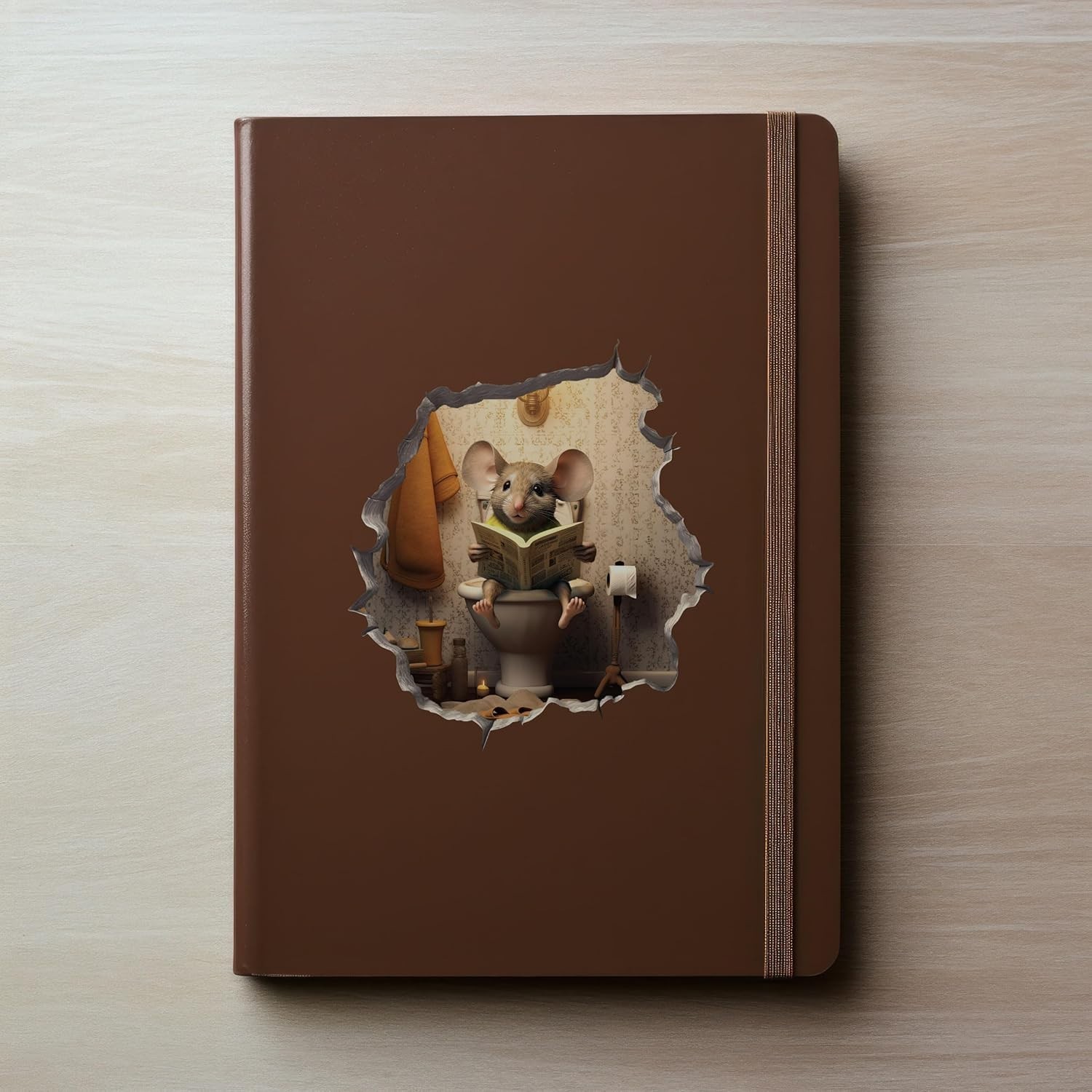 Mouse Sitting on Toilet in Mouse Hole Decal – Sticker with 3D Effect