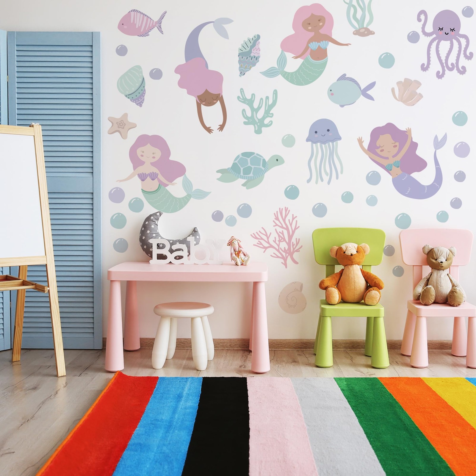 Under The Sea Mermaid Jellyfish Wall Decals，Ocean Animals Theme Wall Stickers…