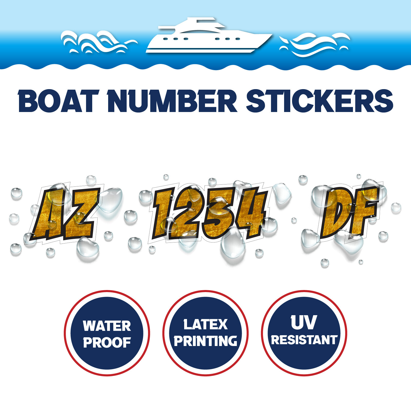 2pcs Custom Watercraft Number Boat Registration Stickers 3 inch Texture