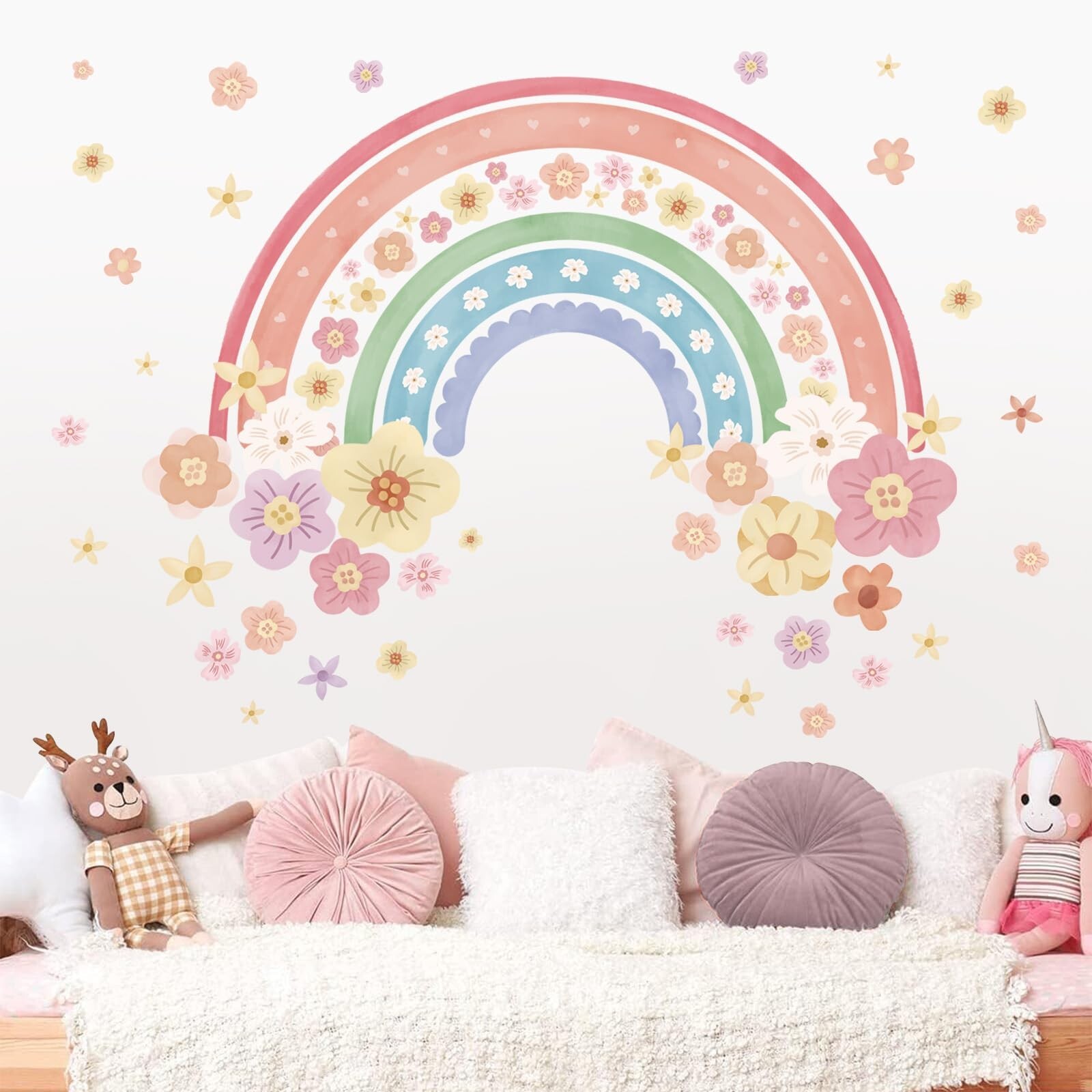 wondever Large Rainbow Wall Decals Colorful Boho Flower Peel and Stick Wall A…