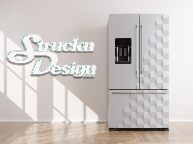 3D Look White Squares Lines Angles Fridge Freezer Wrap Side Door Vinyl Decal