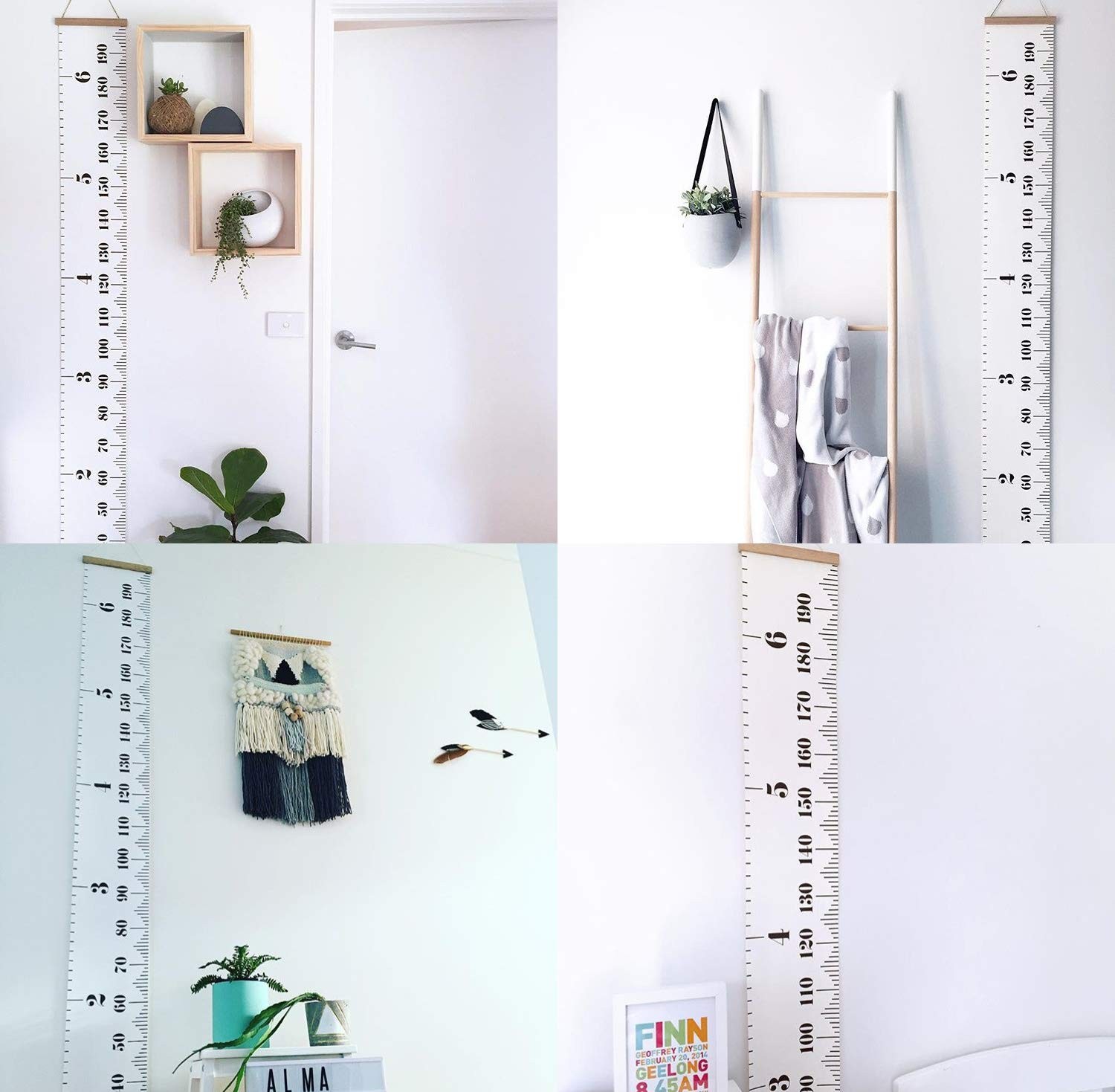 Growth Chart for Kids, Canvas Height Ruler Removable Wood Hanging White