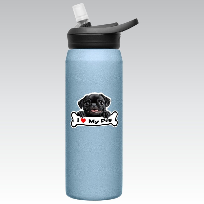 I Love My Pug Sticker| Vinyl Decal | Car Laptop Water Bottle Phone Helmet