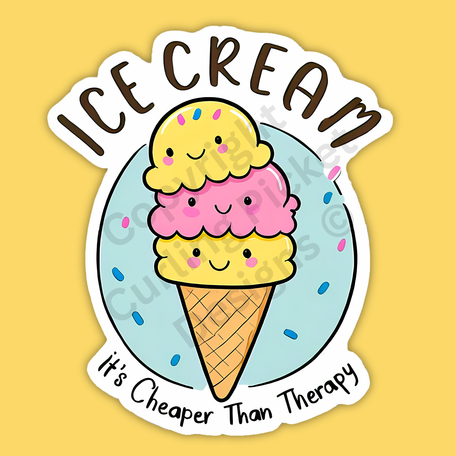 Ice Cream It’s Cheaper Than Therapy Cute Funny Dessert 3″ Vinyl Sticker