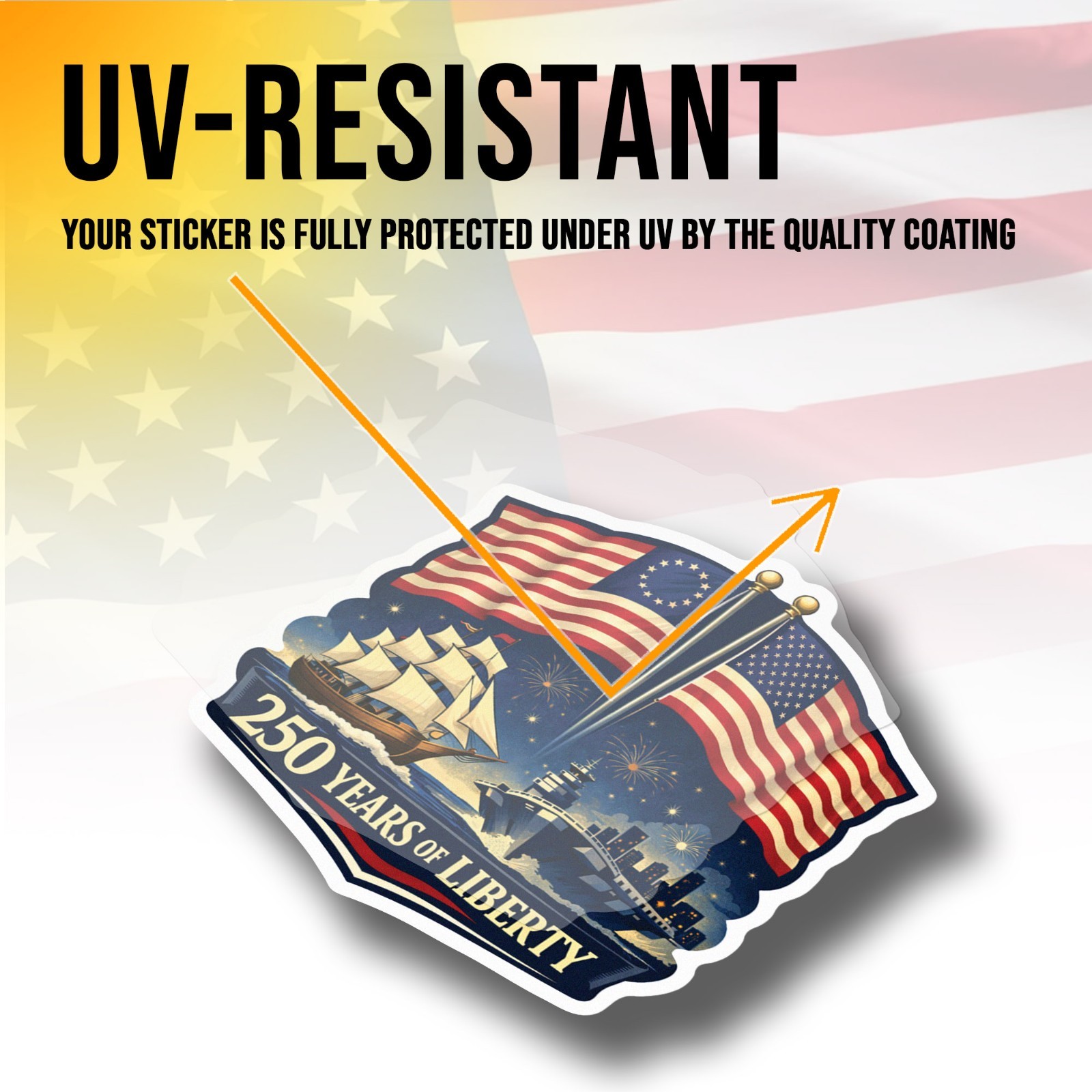 250th Anniversary of USA Decal 250 Years Of Liberty Patriotic Flag Decal Size 4″
