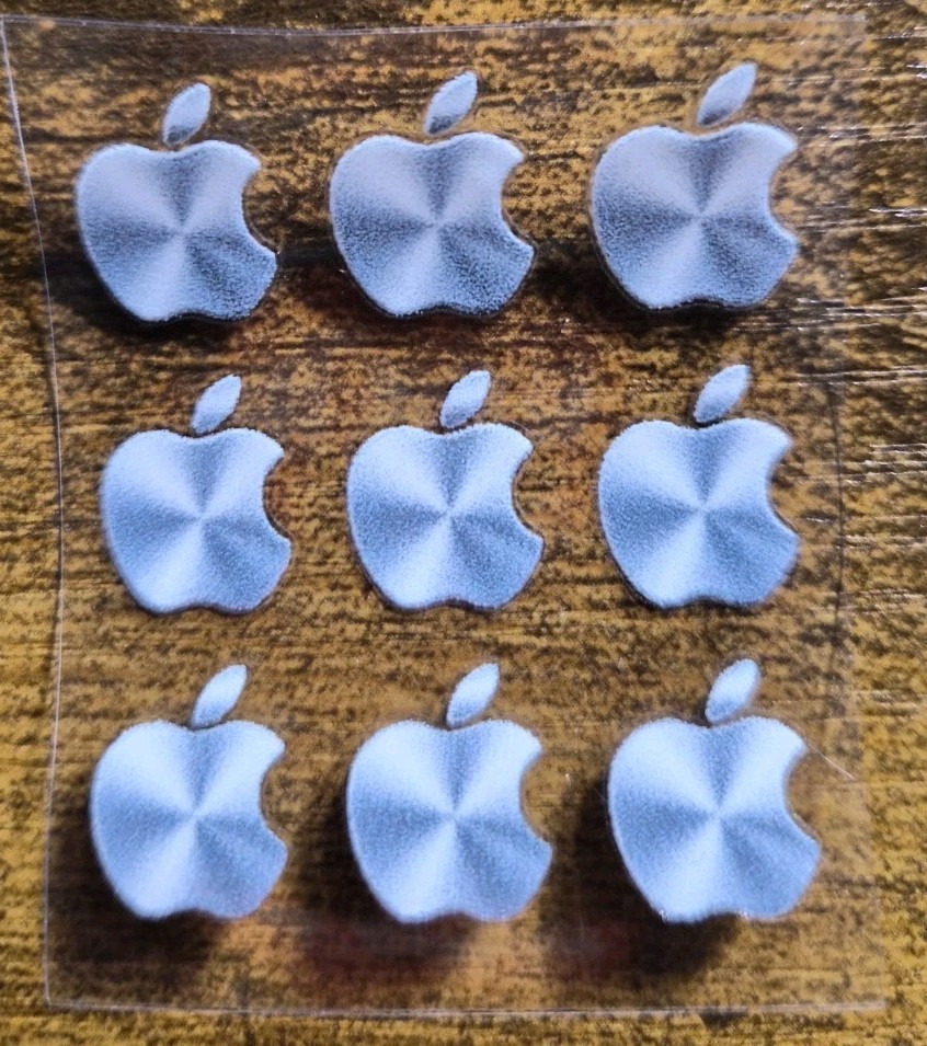 9 pc. Apple Logo Metallic Silver 1/2 in tall UV DTF Decal Sticker waterproof USA