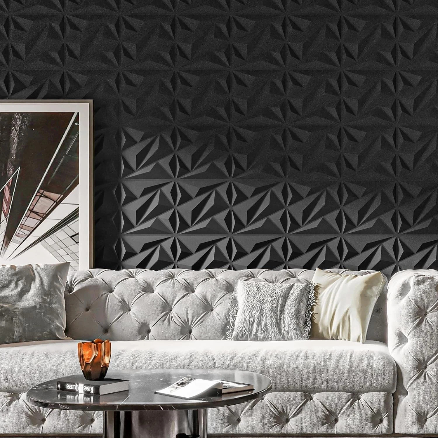 33 Pack 3D Wall Panel Diamond for Interior Wall Décor, PVC Flower Textured Wa…