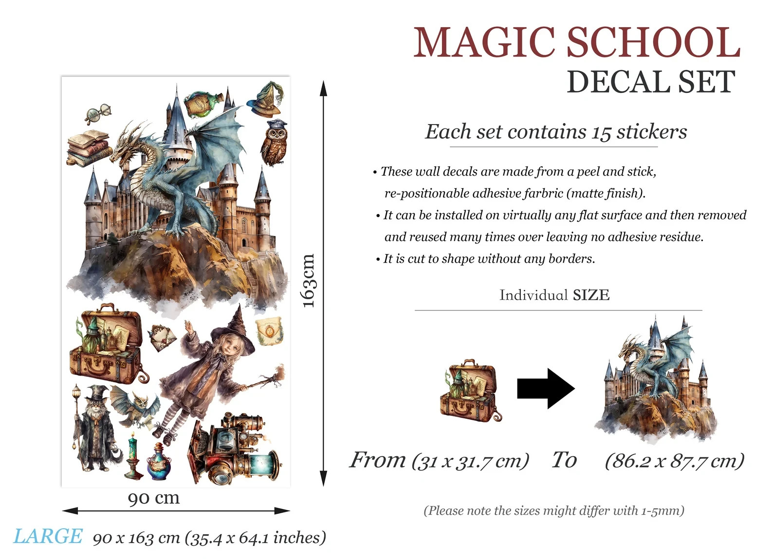 Magical School Fantasy Decal Stickers for Kids – School of Magic Owl Wand-BR473