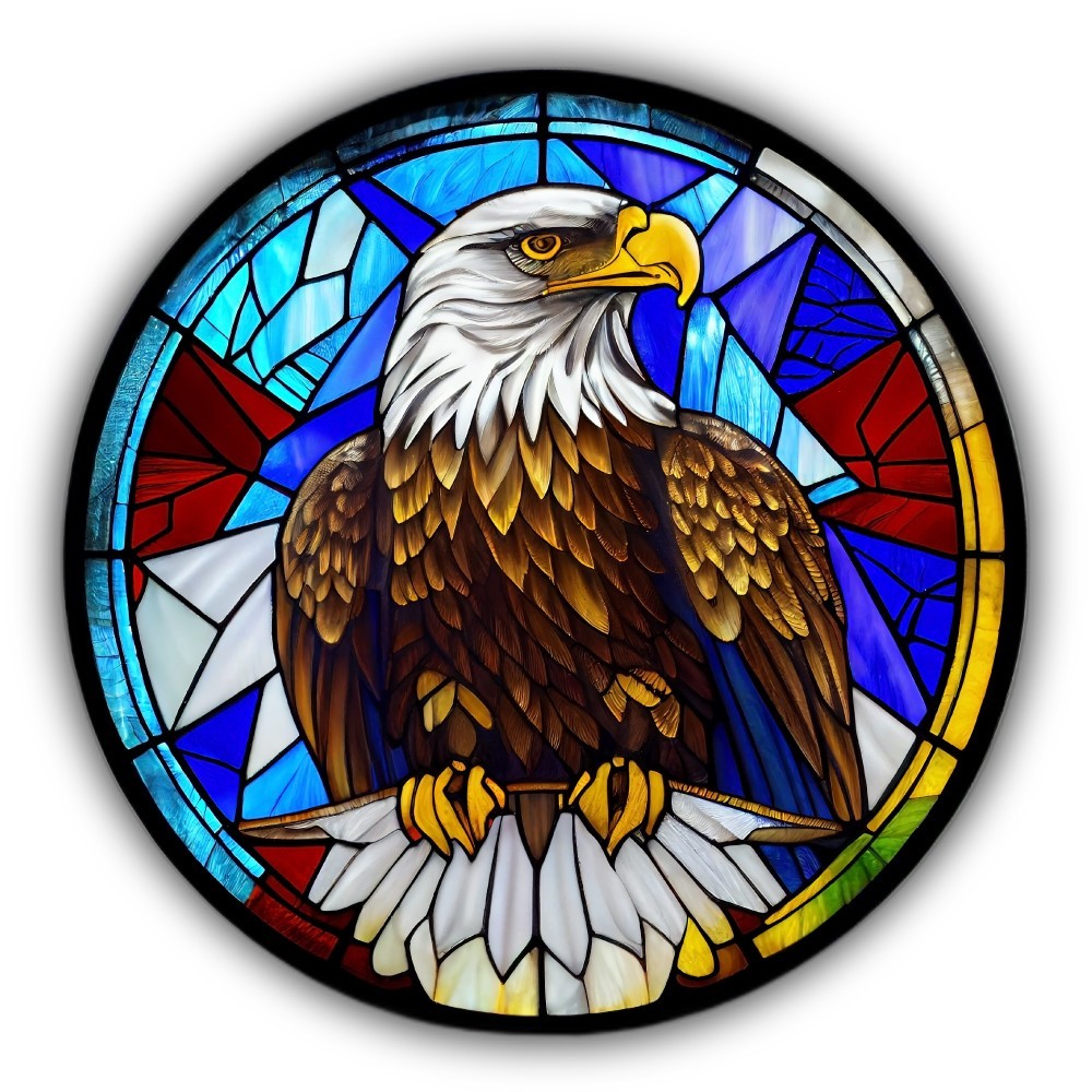 Bald Eagle Stained Glass Color Art Round Shape Vinyl Sticker