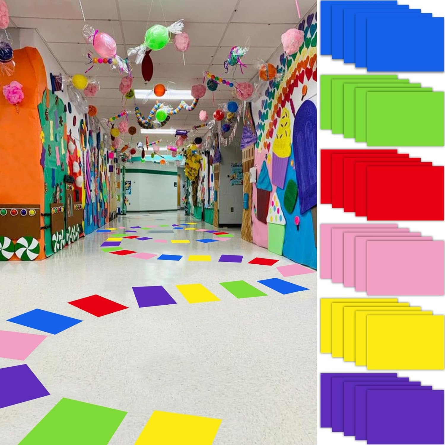 Colorful PVC Floor Stickers 30 Pcs Candy Land Themed Floor Decals Princess Can