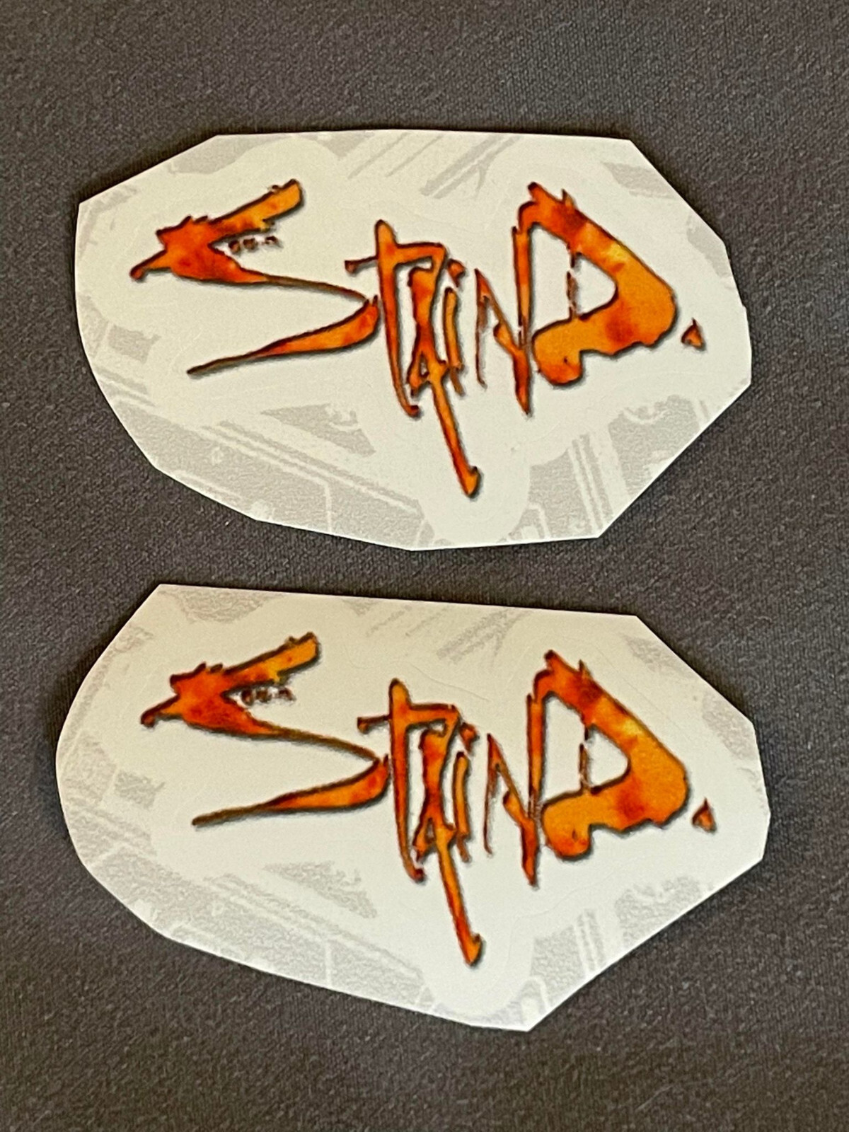 Lot (2) STAIND 1 1/4″ x 2″ Band Logo STICKERS Orange White FAST! FREE SHIP!