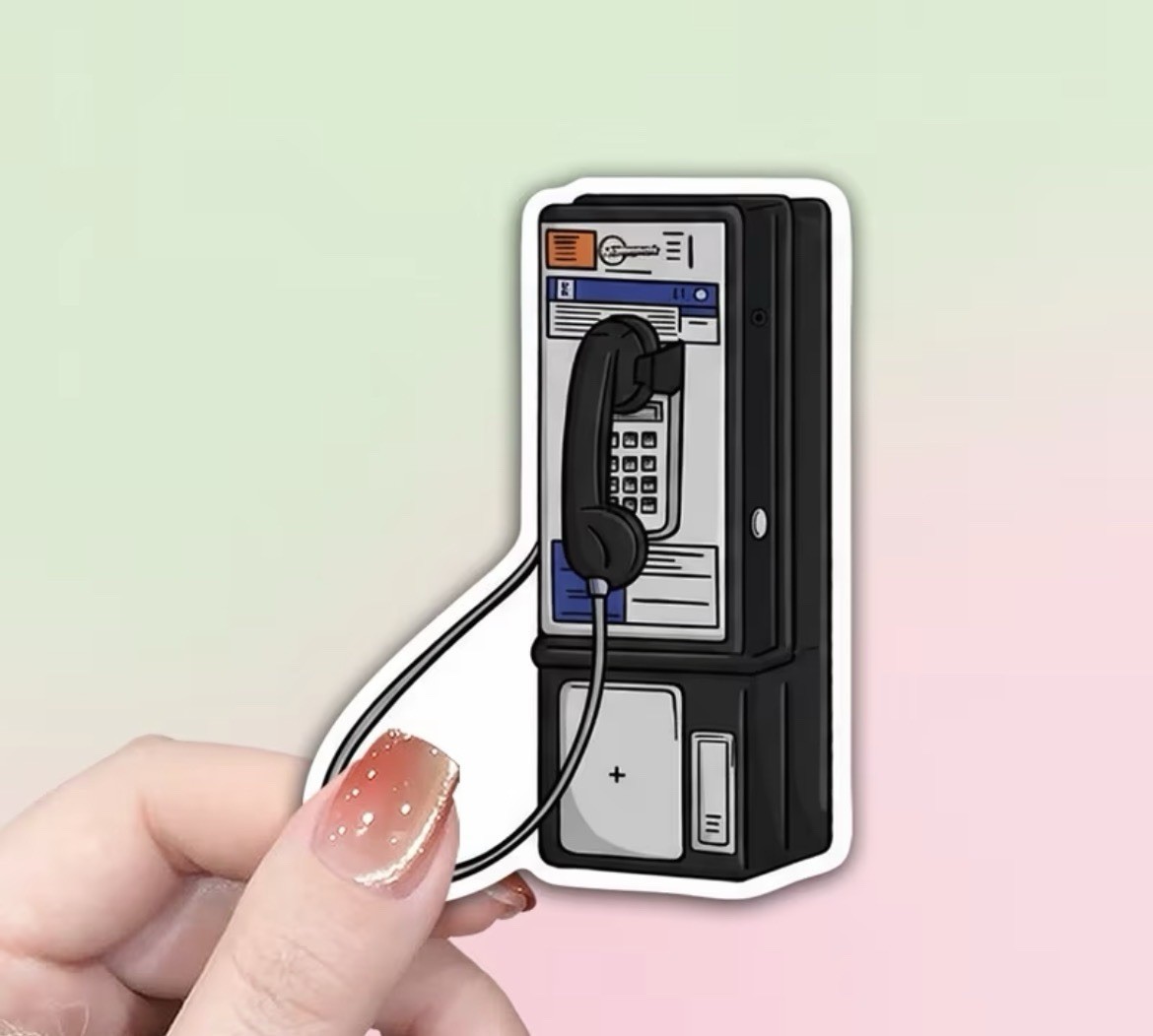 Retro Payphone Sticker, Vintage 90s Aesthetic Public Telephone Decal, Old School
