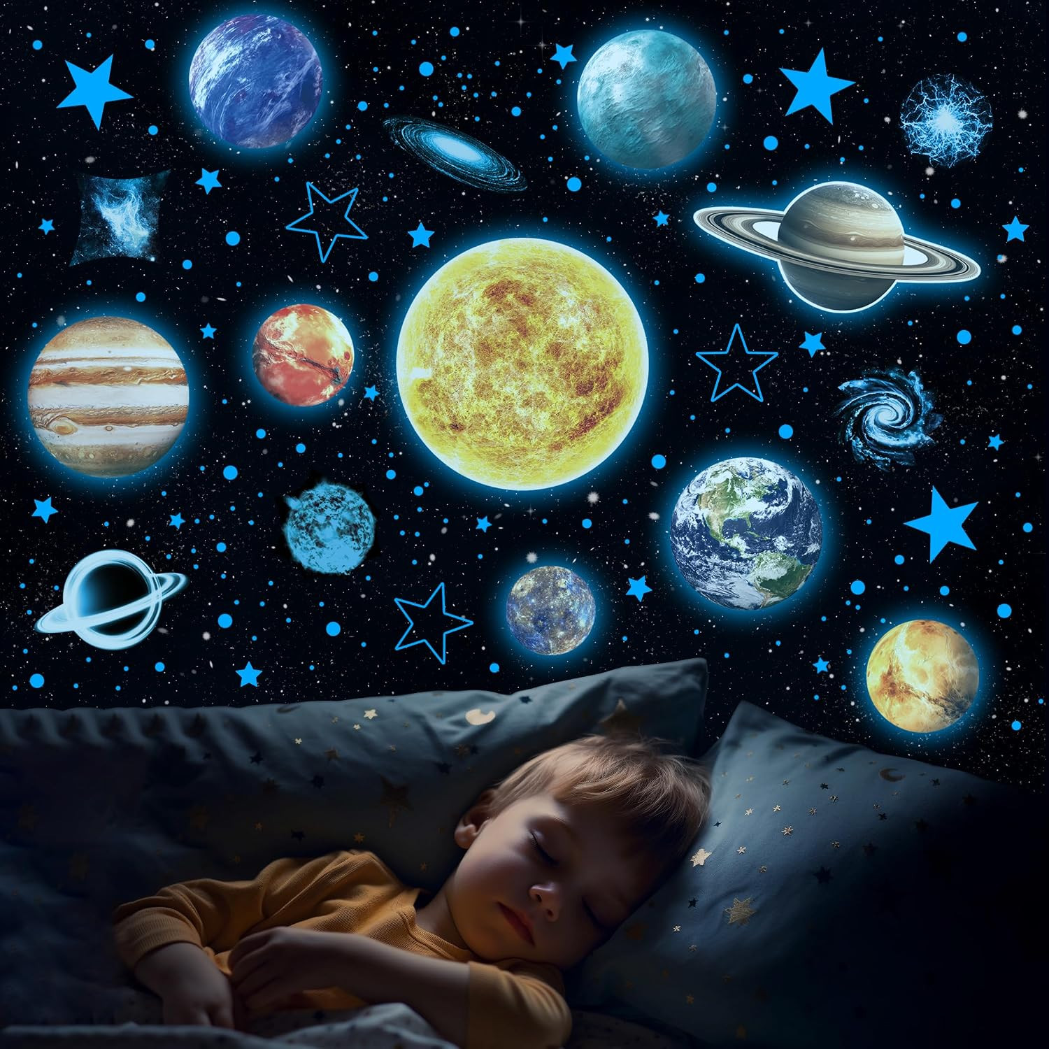 Glow in the Dark Stars and Planets for Ceiling, Glow Solar System Wall