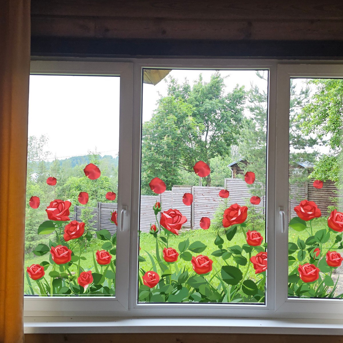 90x30cm Red Rose Window Cling PVC Reusable Static Cling for Doors Mirrors