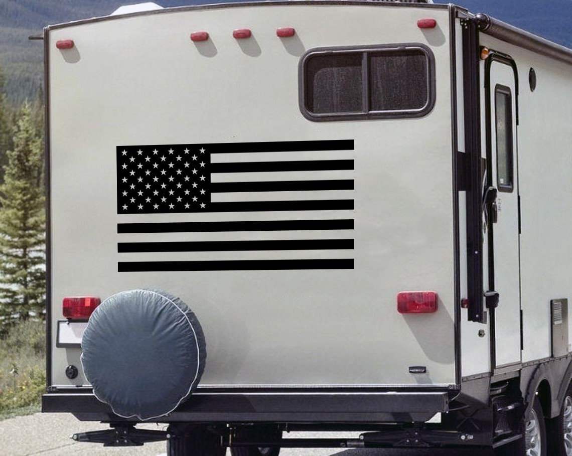 American Flag Vinyl Decal in Matte Black – Large Sizes for Car, Wall, Window, RV