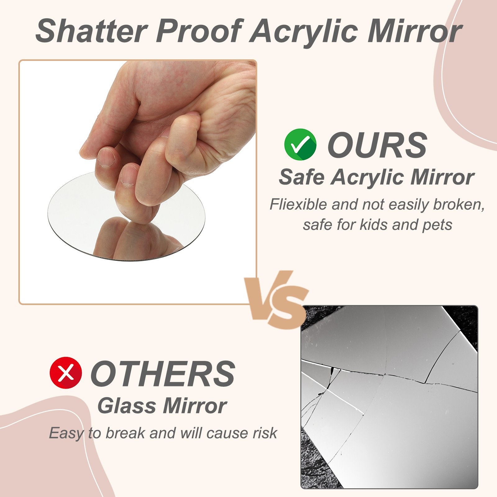 6Pcs Acrylic Mirror Sheet, 3.9″ Circle Self Adhesive Mirror