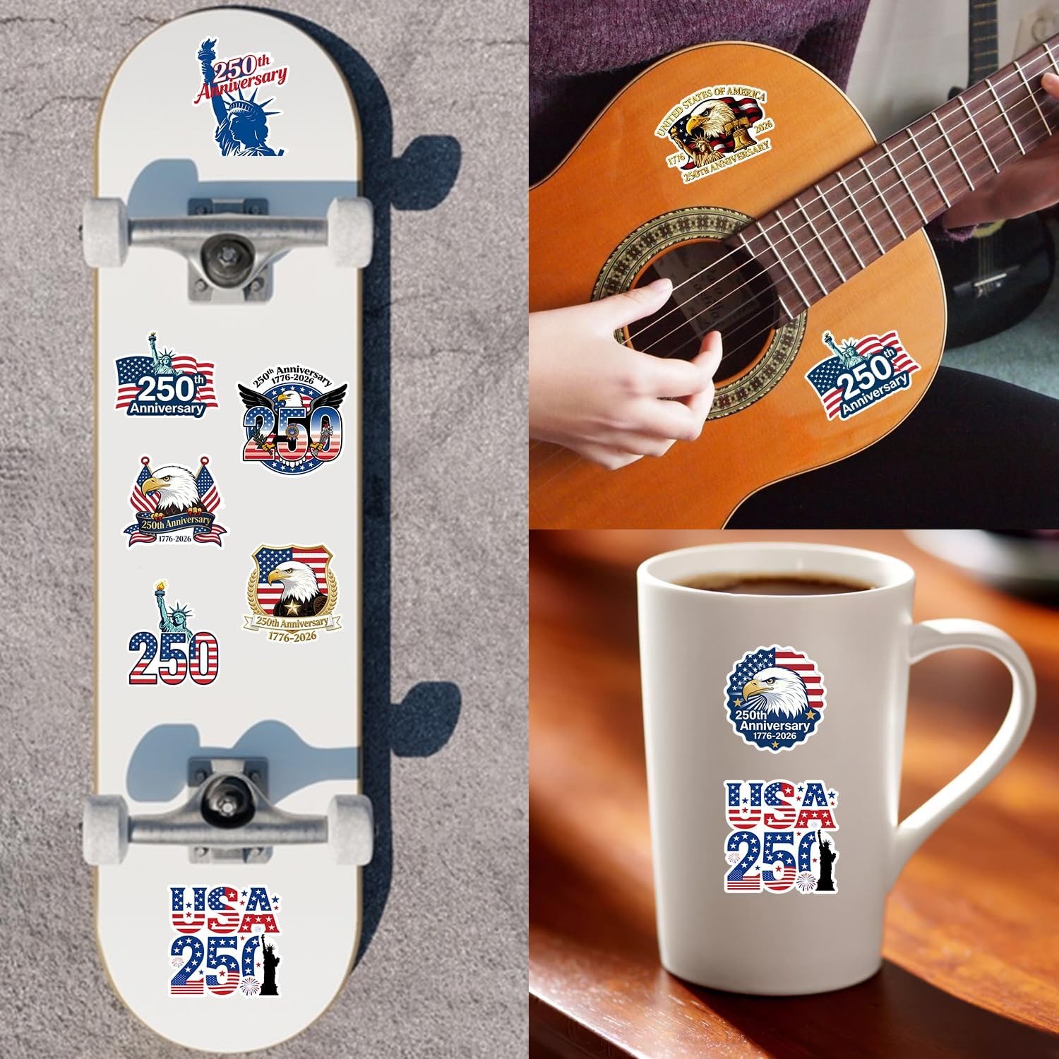 50Pcs 250th Anniversary Sticker USA 250 Years of Freedom Anniversary Waterproof