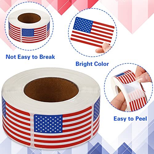 500 Pcs American Flag Sticker Roll 4th of July Independence Day Flag Stickers