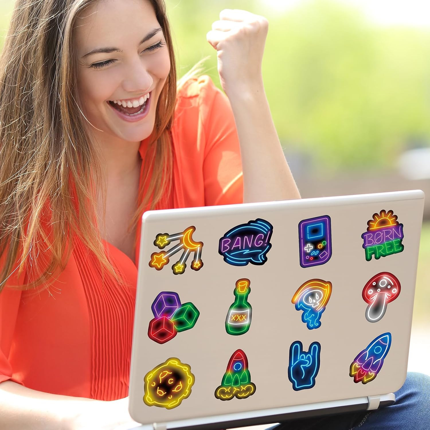 Water Bottle Stickers 100 Pcs Cool Cute Neon Sticker Packs, Prizes for Kids Clas