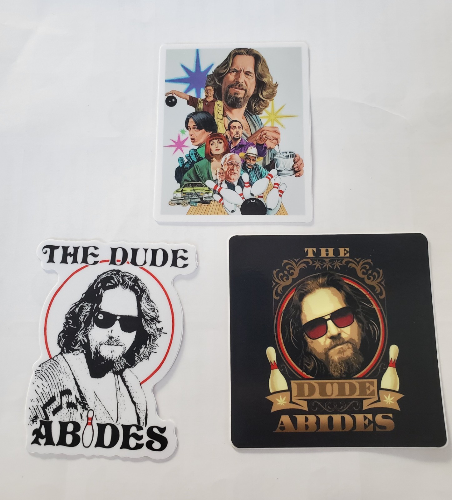 BIG LEBOWSKI STICKERS (3) DUDE ABIDES Heavy Duty Vinyl WORLDWIDE 🌐 SHIPPING