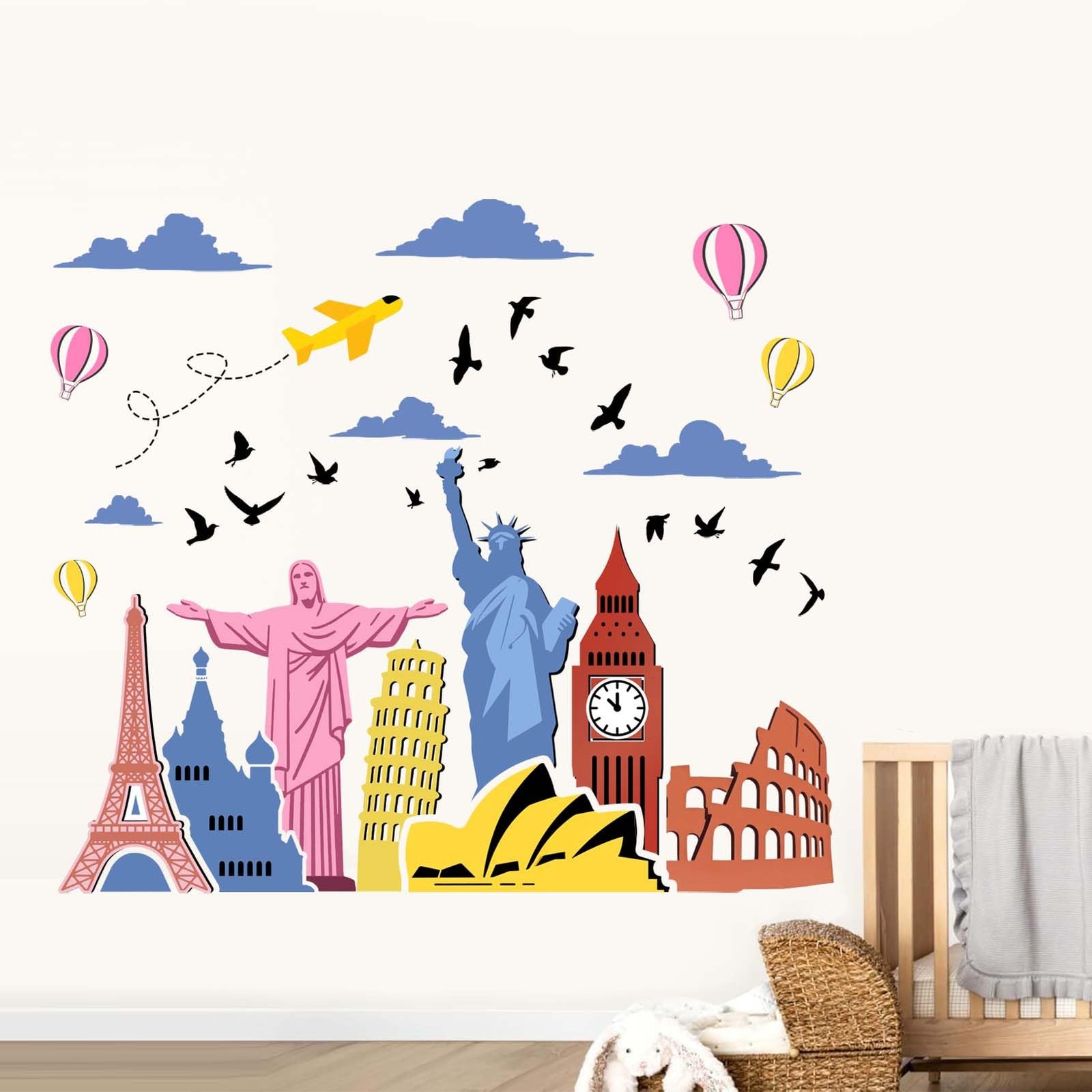 World Famous Landmarks Wall Decals: Peel and Stick Globe Travel Statue of Lib…